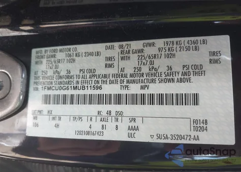 2021 Ford Escape Se from USA, damaged, VIN 1FMCU0G61MUB11596